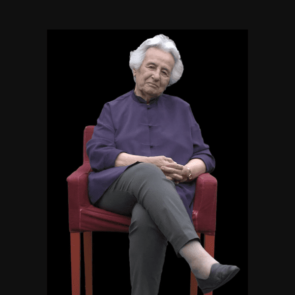 Holocaust survivor Anita Lasker-Wallfish sitting in a chair for her DIT interview