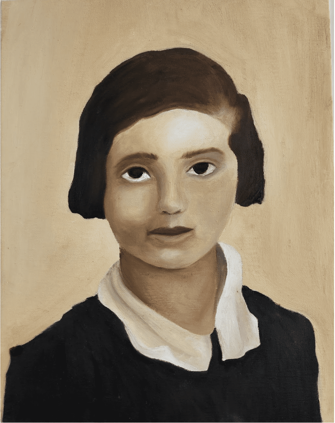A mononcramatic painting of Halina Zimm as a child.
